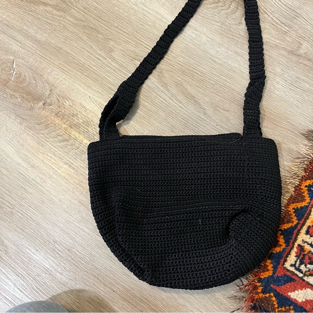 Vintage black knitted crossbody purse - Picture 5 of 6